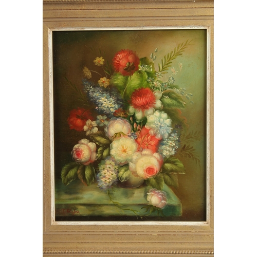 1217 - J. WATSON. Dutch still life, flowers in a bowl on a ledge. Signed. Oil on board. 10