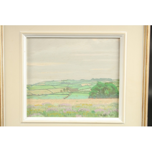 1221 - R. MERSON HUGHES. A pair of peaceful English landscapes. Signed. Oil on board. 7