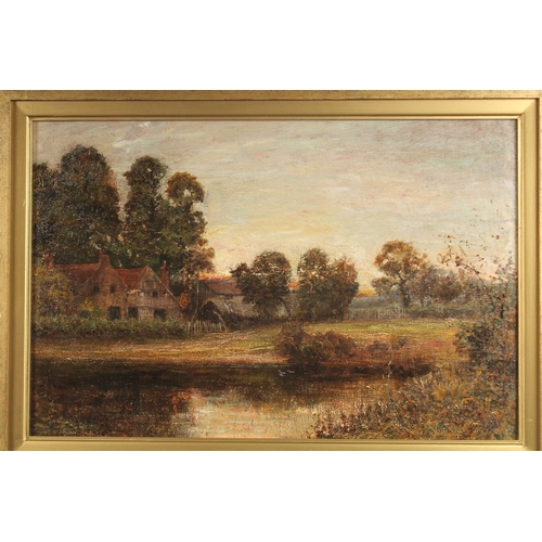 1224 - 19TH CENTURY ENGLISH SCHOOL. Landscape with cottage and pond. Signed. Oil on canvas. 16