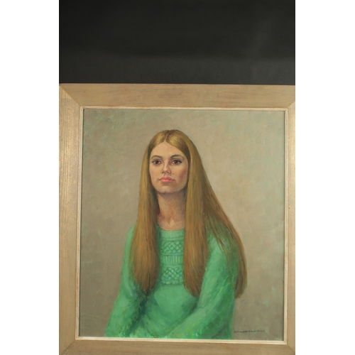 1226 - KATHLEEN TOWNSEND. Portrait, head and shoulders of a young girl with long flowing hair. Signed. Oil ... 