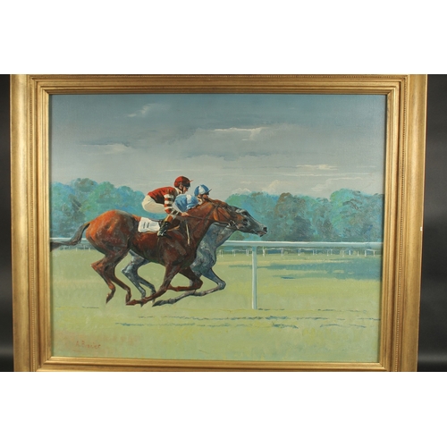 1238 - Ann Brazier (20th Century), horses racing, oil on canvas, signed, 24