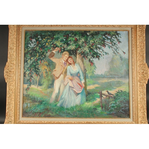 1240 - Raymond Lheureux (1890-1965), an amorous couple gathered beneath a cherry tree, oil on canvas, signe... 