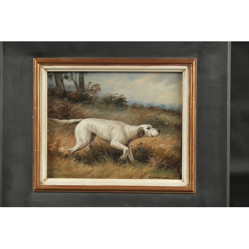 1244 - C. Harrison (20th Century), a dog in a landscape, oil on panel, 8