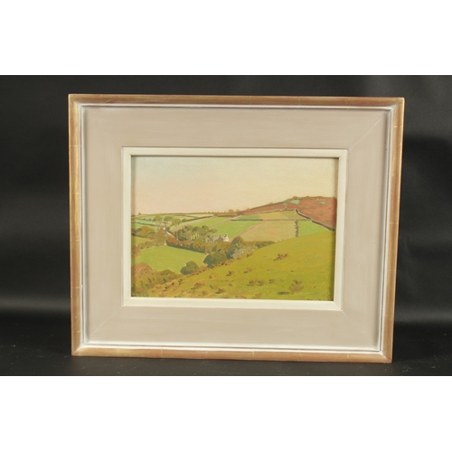 1250 - R. MERSON HUGHES. Peaceful English landscape, a farm amidst the trees. Signed. Oil on board. 9.5