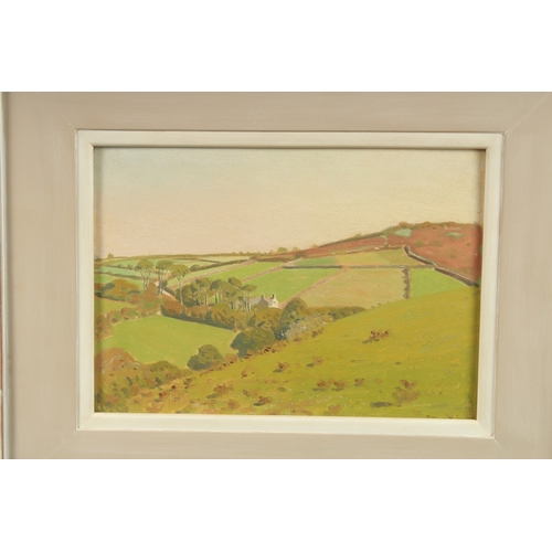 1250 - R. MERSON HUGHES. Peaceful English landscape, a farm amidst the trees. Signed. Oil on board. 9.5