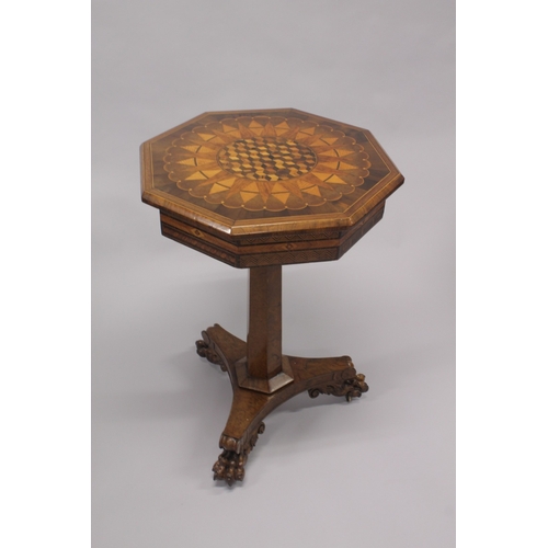 501 - A SUPERB OCTAGONAL INLAID WORK TABLE, Attributed to RALPH TURNBULL, CIRCA. 1820, inlaid with exotic ... 