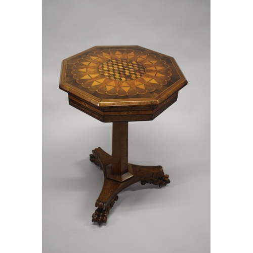 501 - A SUPERB OCTAGONAL INLAID WORK TABLE, Attributed to RALPH TURNBULL, CIRCA. 1820, inlaid with exotic ... 