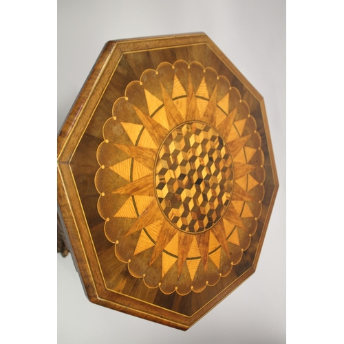 501 - A SUPERB OCTAGONAL INLAID WORK TABLE, Attributed to RALPH TURNBULL, CIRCA. 1820, inlaid with exotic ... 