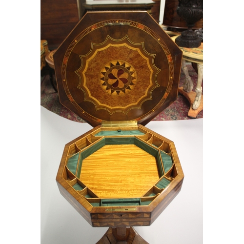 501 - A SUPERB OCTAGONAL INLAID WORK TABLE, Attributed to RALPH TURNBULL, CIRCA. 1820, inlaid with exotic ... 