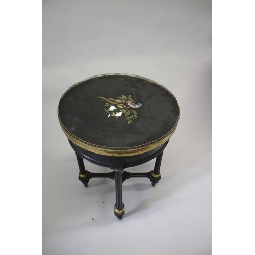 502 - A GOOD 19TH CENTURY DERBYSHIRE CIRCULAR MARBLE TOP TABLE, inlaid with flowers and birds in coloured ... 