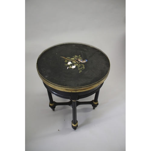 502 - A GOOD 19TH CENTURY DERBYSHIRE CIRCULAR MARBLE TOP TABLE, inlaid with flowers and birds in coloured ... 