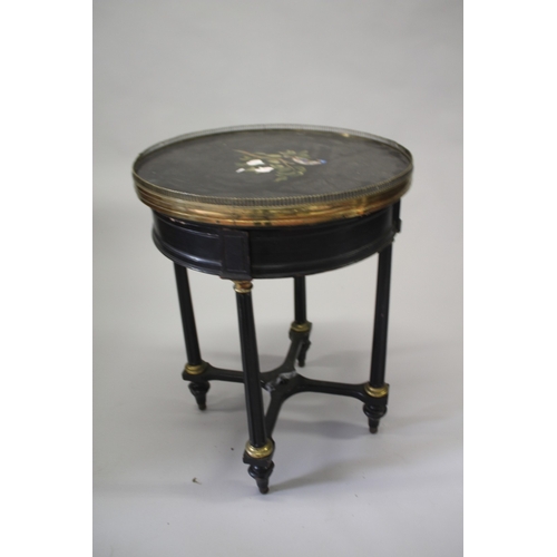 502 - A GOOD 19TH CENTURY DERBYSHIRE CIRCULAR MARBLE TOP TABLE, inlaid with flowers and birds in coloured ... 