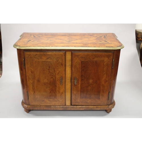 503 - A RARE 18TH-19TH CENTURY MALTESE COMMODE, inlaid and crossbanded with coloured woods, the front with... 