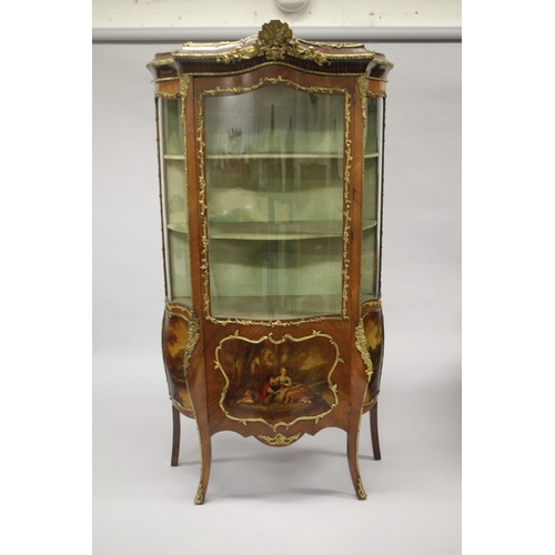 504 - A GOOD LARGE LOUIS XVI DESIGN KINGWOOD BOMBE FRONTED VITRINE with ormolu mounts, three-quarter glass... 