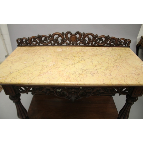 506 - A VERY GOOD MID 19TH CENTURY CONTINENTAL MARBLE TOP CONSOLE TABLE, standing on a mahogany frame with... 