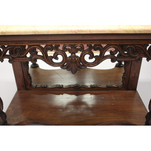 506 - A VERY GOOD MID 19TH CENTURY CONTINENTAL MARBLE TOP CONSOLE TABLE, standing on a mahogany frame with... 