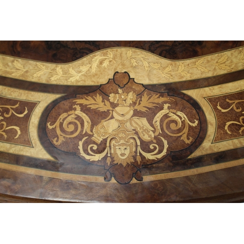 509 - A GOOD VICTORIAN INLAID OVAL LOO TABLE, good inlaid top, centre turned pillar ending in tripod curvi... 