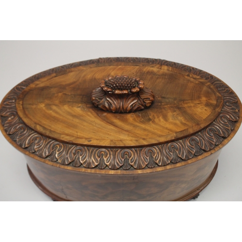 511 - A VERY GOOD GEORGE III OVAL MAHOGANY WINE COOLER, the rising top with carved edges and pineapple typ... 