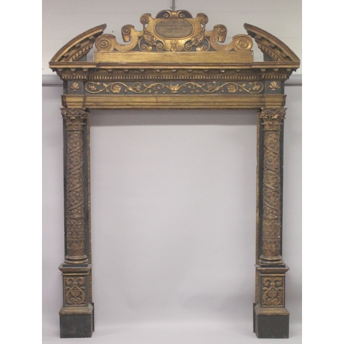 513 - A LARGE LATE 17TH CENTURY - EARLY 18TH CENTURY CARVED WOOD DOOR FRAME with a large pair of carved co... 