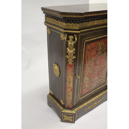 514 - A VERY GOOD VICTORIAN BOULLE INLAID CABINET with plain top and sides, the panel door to the front wi... 