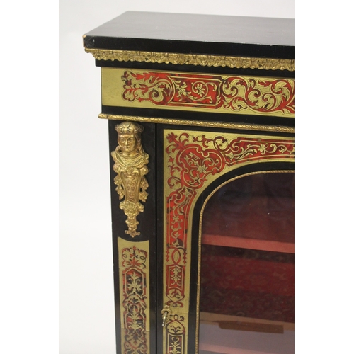 515 - A GOOD VICTORIAN BOULLE INLAID CABINET with plain top and sides, the front with glass panel door and... 