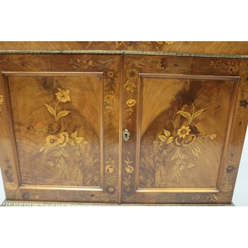 520 - A 19TH CENTURY WALNUT STANDING BOOKCASE, the top with pierced fretwork, single shelf and faux books,... 