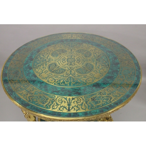 556 - A VERY GOOD LOUIS XVITH DESIGN BOULLE AND MALACHITE CIRCULAR CENTRAL TABLE with Boulle and malachite... 