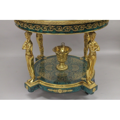 556 - A VERY GOOD LOUIS XVITH DESIGN BOULLE AND MALACHITE CIRCULAR CENTRAL TABLE with Boulle and malachite... 