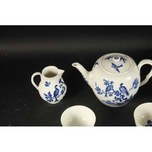 604 - A LARGE WORCESTER BLUE AND WHITE PART TEA SET painted with 