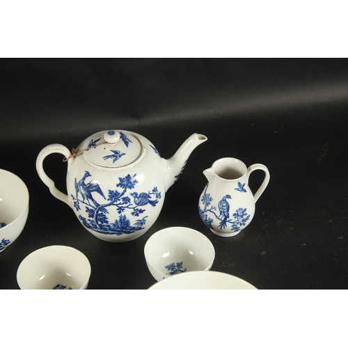 604 - A LARGE WORCESTER BLUE AND WHITE PART TEA SET painted with 