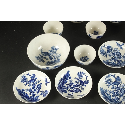 604 - A LARGE WORCESTER BLUE AND WHITE PART TEA SET painted with 