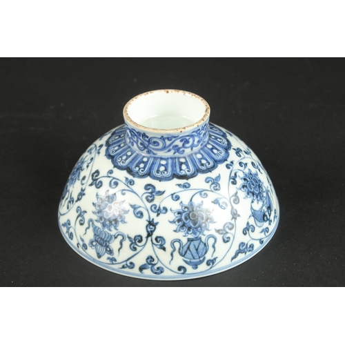 614 - A CHINESE BLUE AND WHITE FLORAL BOWL. 15.5cms diameter.