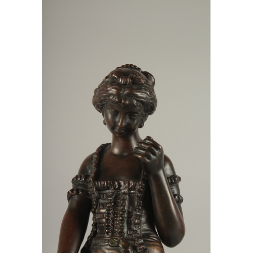 663 - GUSTAVE REY (19TH CENTURY) FRENCH A BRONZE OF A YOUNG LADY holding a shell and dressed in her underw... 