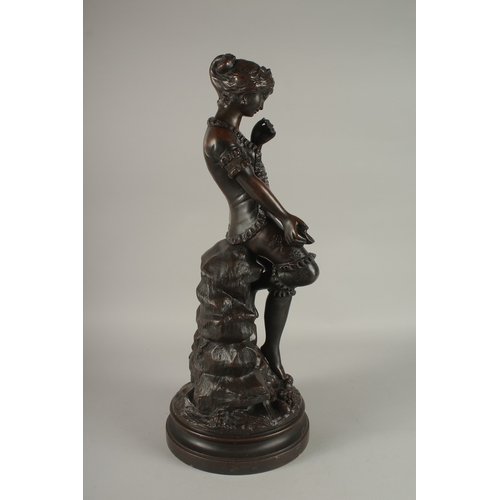 663 - GUSTAVE REY (19TH CENTURY) FRENCH A BRONZE OF A YOUNG LADY holding a shell and dressed in her underw... 