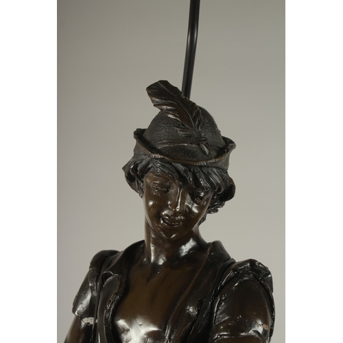 664 - JEAN DIDIER DEBUT (1824-1893) FRENCH A GOOD BRONZE FIGURE OF A YOUNG MAN, after ROBIN HOOD, standing... 