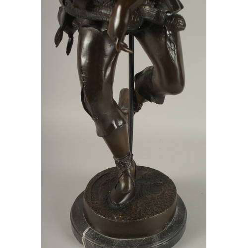 664 - JEAN DIDIER DEBUT (1824-1893) FRENCH A GOOD BRONZE FIGURE OF A YOUNG MAN, after ROBIN HOOD, standing... 