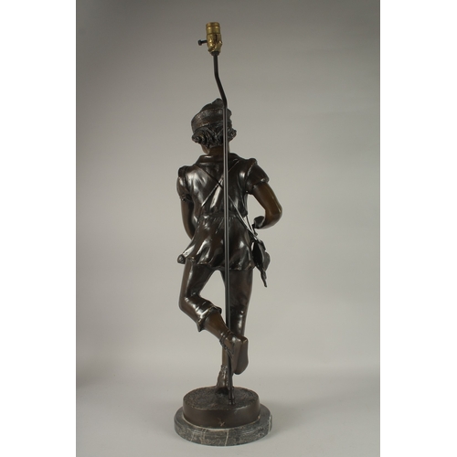 664 - JEAN DIDIER DEBUT (1824-1893) FRENCH A GOOD BRONZE FIGURE OF A YOUNG MAN, after ROBIN HOOD, standing... 