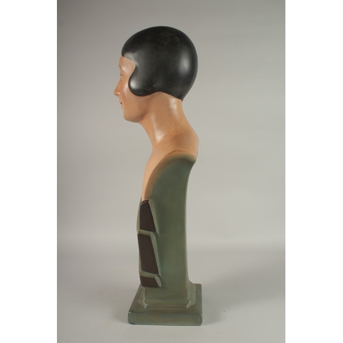 722 - A FRENCH ART DECO HAT SHOP MANNEQUIN. No. 58, on a square base. 2ft 3ins high.