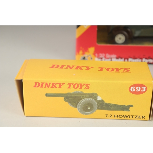 805 - DINKY TOYS 7.2 HOWITZER No.  693, boxed. A miniature Jeep Militaire 24M, a Corgi Jeep and a BRITANNI... 