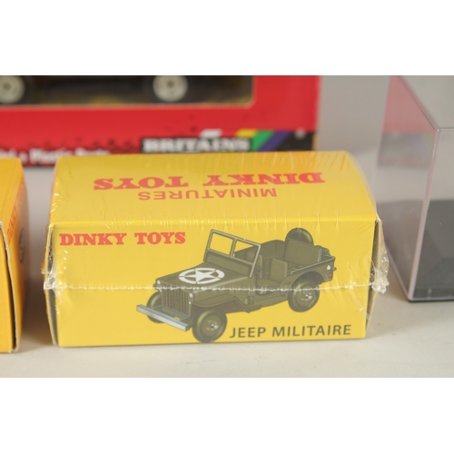 805 - DINKY TOYS 7.2 HOWITZER No.  693, boxed. A miniature Jeep Militaire 24M, a Corgi Jeep and a BRITANNI... 