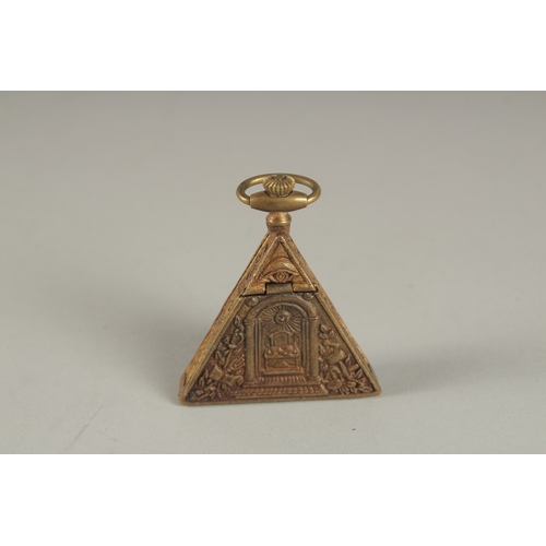 897 - A BRASS MASONIC TRIANGULAR POCKET WATCH. 2ins.