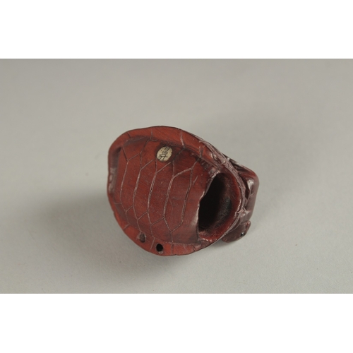 906 - A CARVED HARDWOOD TURTLE SHELL AND MICE NETSUKE. Signed. 1.75ins.