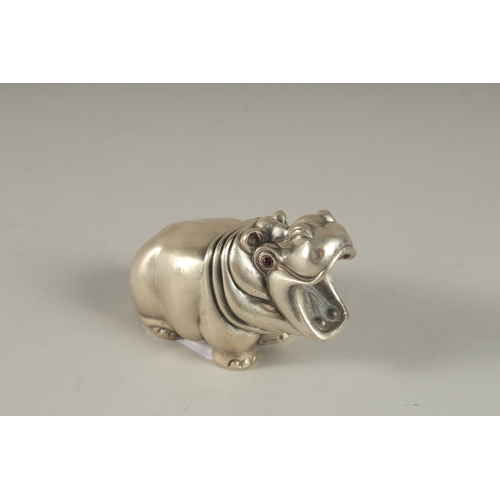 912 - A RUSSIAN SILVER HIPPO. 3ins long. Mark Head 84 I. P. Faberge. 79grms.