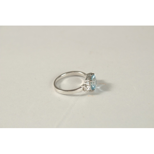 979 - A PLATINUM, AQUAMARINE AND DIAMOND RING, aquamarine 2ct, diamond 0.45ct.