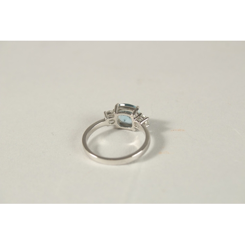 979 - A PLATINUM, AQUAMARINE AND DIAMOND RING, aquamarine 2ct, diamond 0.45ct.