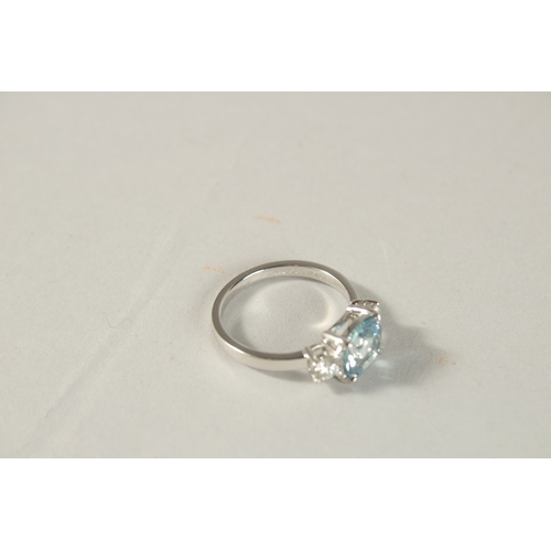 979 - A PLATINUM, AQUAMARINE AND DIAMOND RING, aquamarine 2ct, diamond 0.45ct.