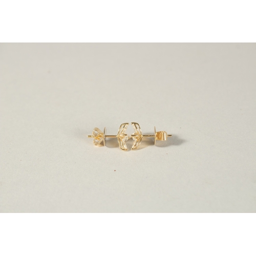 991 - A PAIR OF 18CT YELLOW GOLD AND MARQUISE DIAMOND FLOWER EAR STUDS.