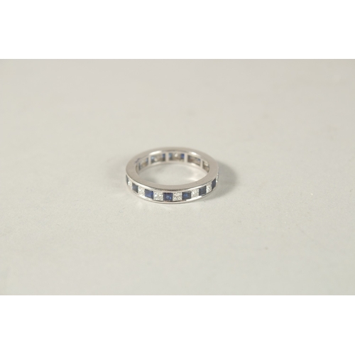 993 - AN 18CT WHITE GOLD, SAPPHIRE AND DIAMOND FULL ETERNITY RING.