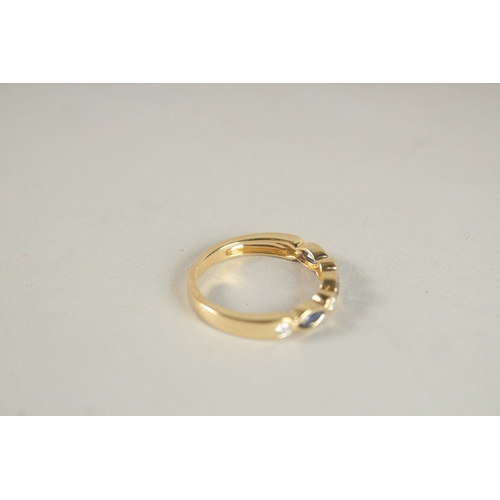 998 - AN 18CT YELLOW GOLD, SAPPHIRE AND DIAMOND HALF HOOP ETERNITY RING.