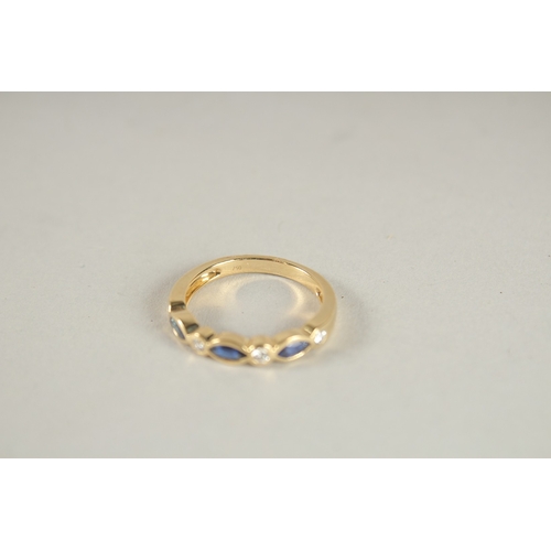 998 - AN 18CT YELLOW GOLD, SAPPHIRE AND DIAMOND HALF HOOP ETERNITY RING.